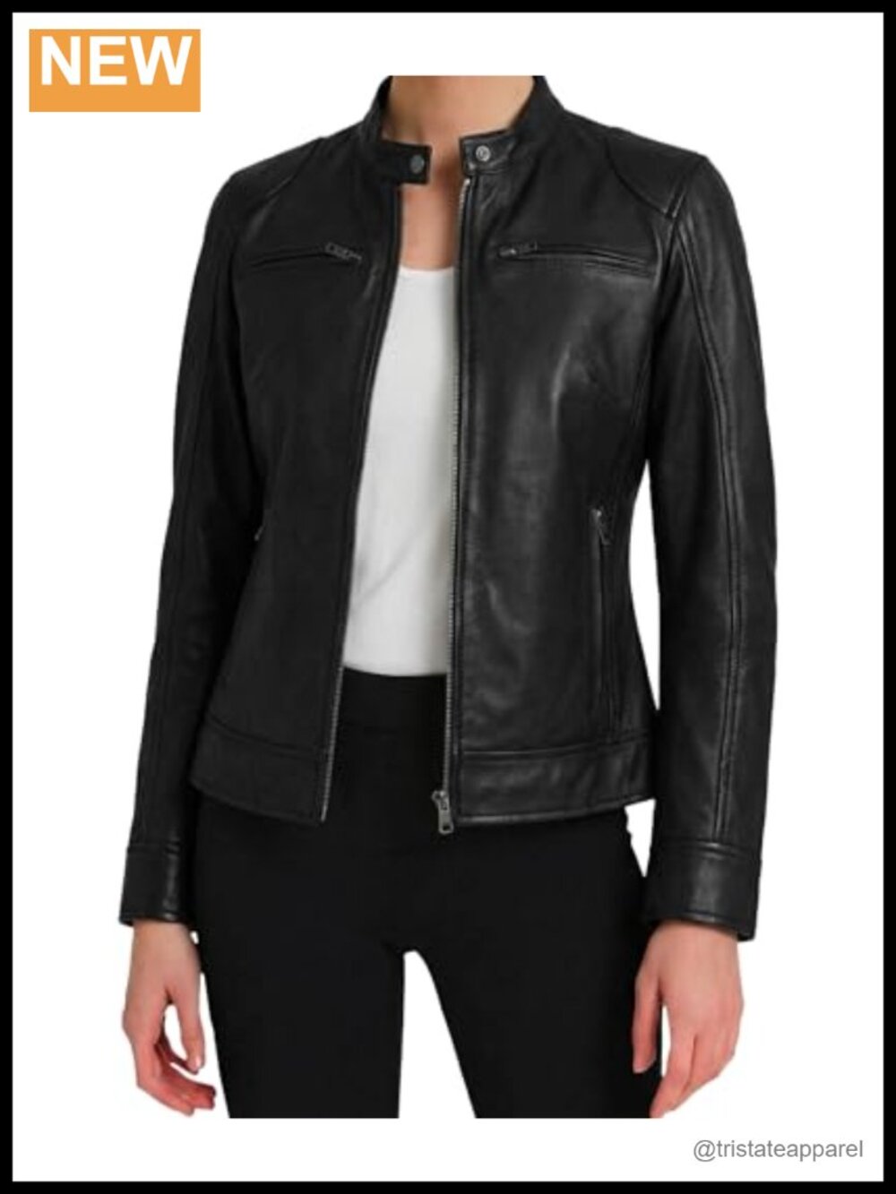 Women's Real Lambskin Leather Cafe Racer Jacket